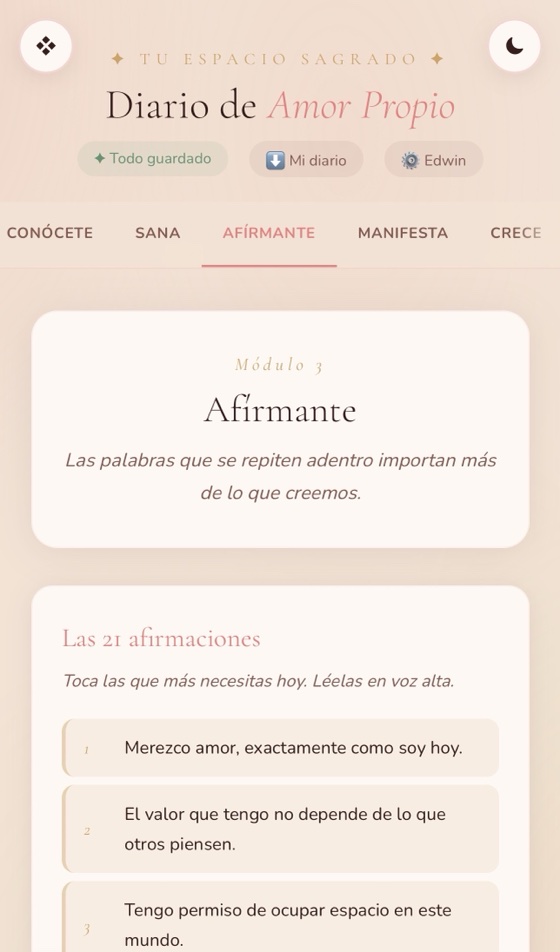 Módulo de afirmaciones del diario