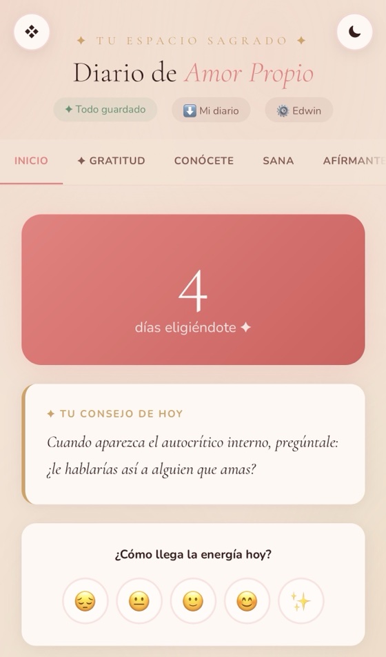 Pantalla de inicio del diario, con el contador de días